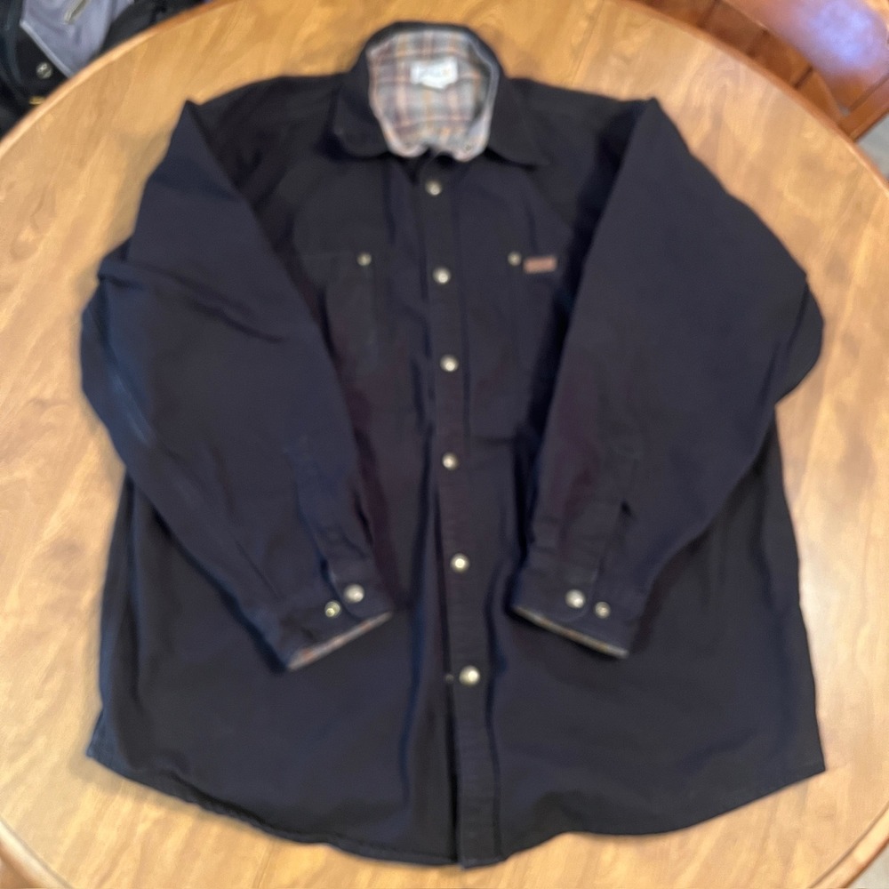 Carhartt Mens 2XL Black Flannel Lined Cotton Canvas Snap Front Work Shirt